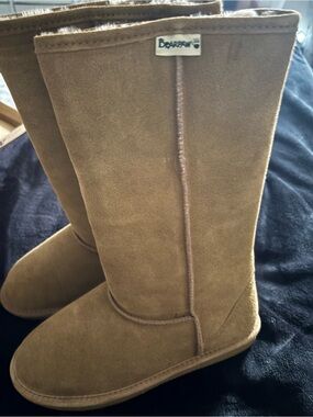 BearPaw Women's Tall Suede Shearling Boots - Chestnut Brown